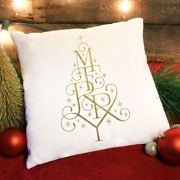 Modern Merry Christmas Tree Pillow
