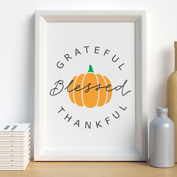 Thankful Grateful Blessed Pumpkin Wall Art