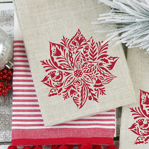 Scandinavian Christmas Poinsettia Tea Towel