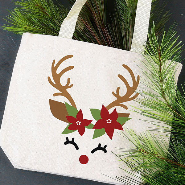 Poinsettia Reindeer Face Tote