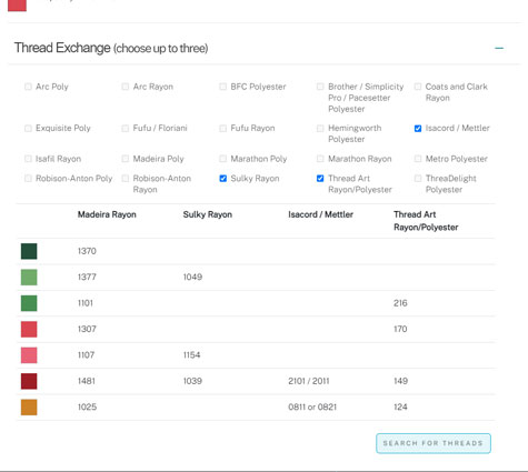 a screenshot of the thread exchange with pre-populated alternate thread brands