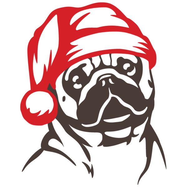 Pug with Santa Hat Silhouette [SVG, DXF]