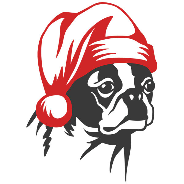 Boston Terrier Silhouette with Santa Hat [SVG, DXF]