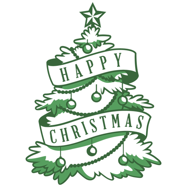 Happy Christmas and Tree [SVG, DXF]