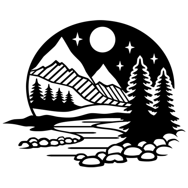 Geometric Mountain Stream Scene [SVG, DXF]