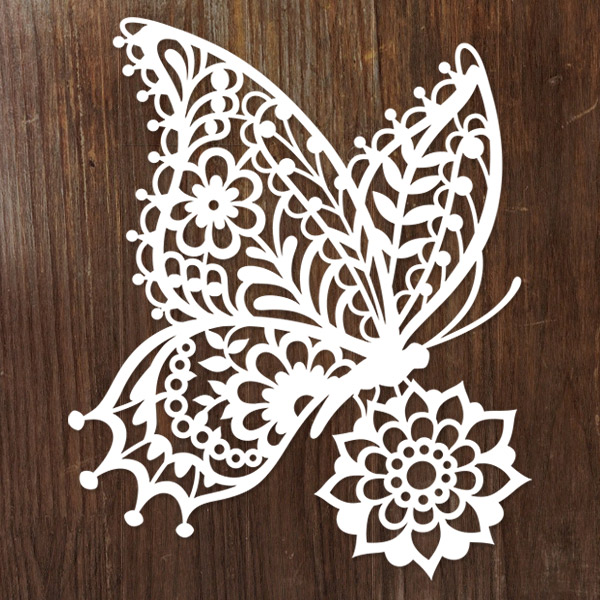 Papercut Butterfly on Bloom 1 [SVG, DXF]