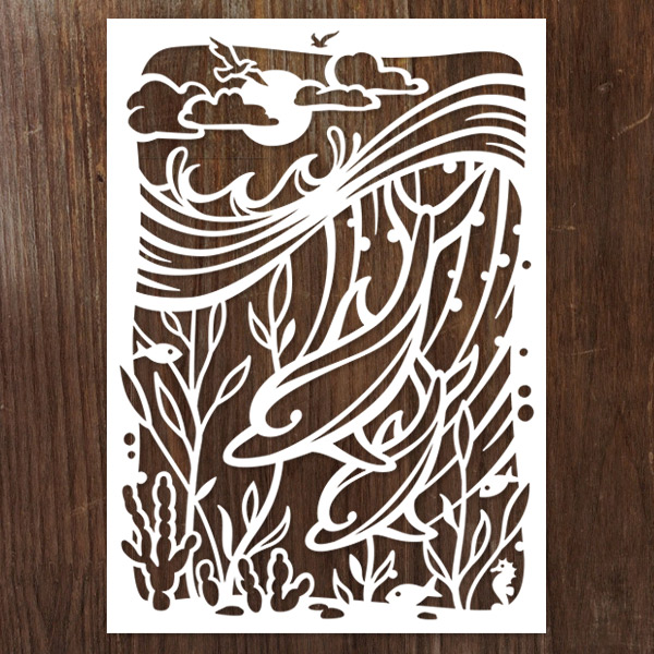 Intricate Papercut - Dolphin Scene [SVG, DXF]