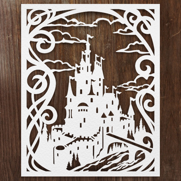 Intricate Papercut Castle Scene [SVG, DXF]