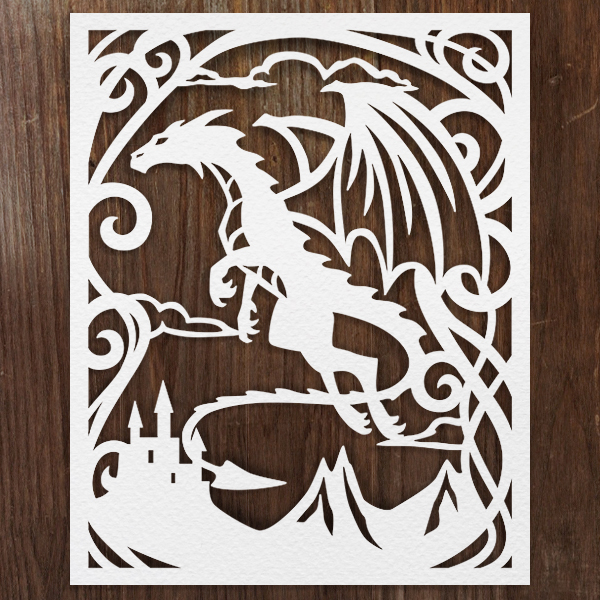 Intricate Papercut Dragon Scene [SVG, DXF]