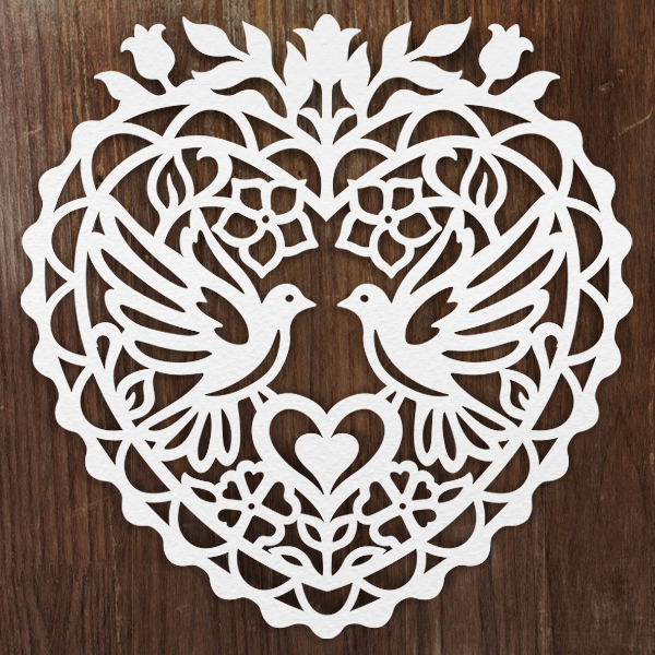Papercut Lovebirds Cameo [SVG, DXF]