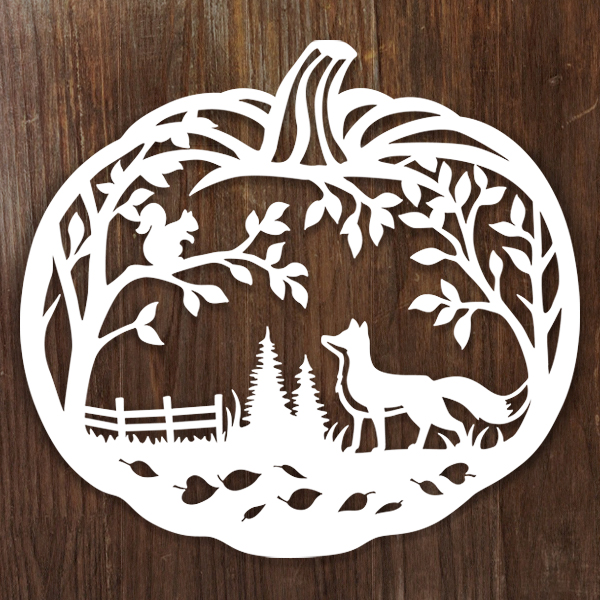 Papercut Pumpkin Scene [SVG, DXF]