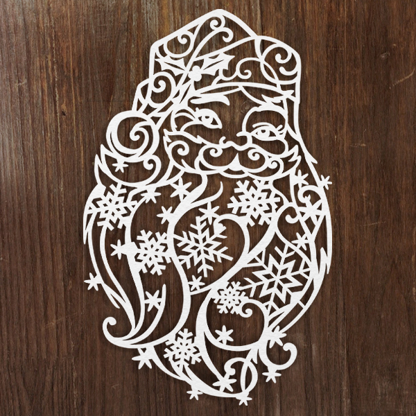 Papercut Santa with Snowflakes [SVG, DXF]