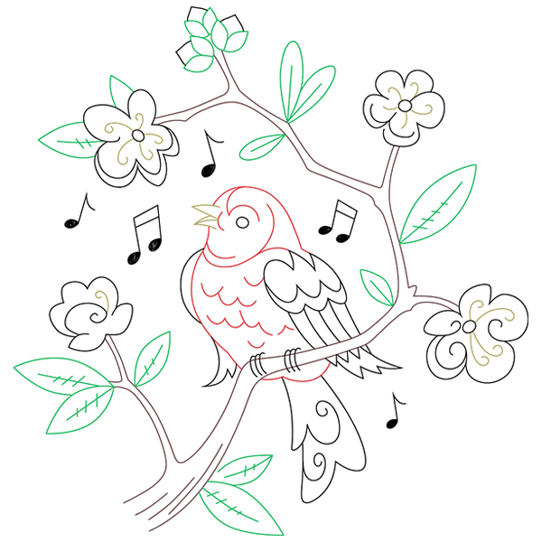 Sweet Singing Scarlet Tanager on Branch [SVG, DXF]