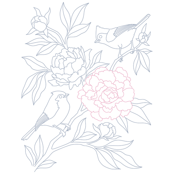 Peony and Tufted Titmouse [SVG, DXF]