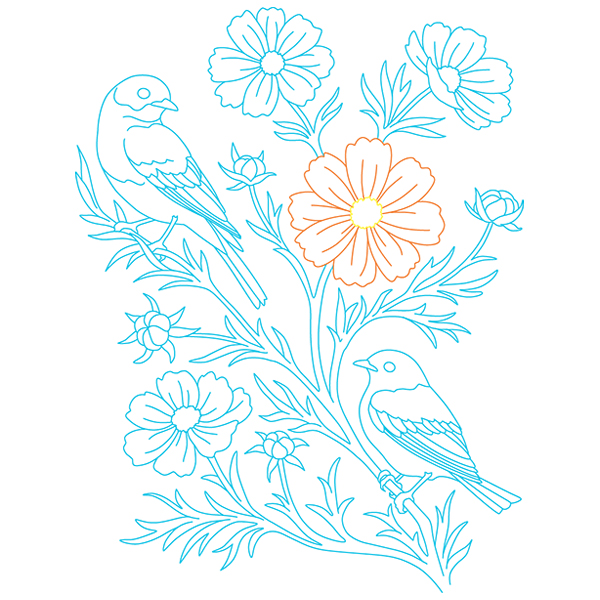 Cosmos and Eastern Bluebird [SVG, DXF]