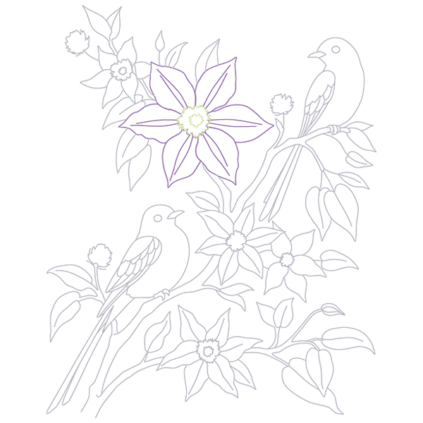 Clematis and Scissortail Flycatcher [SVG, DXF]