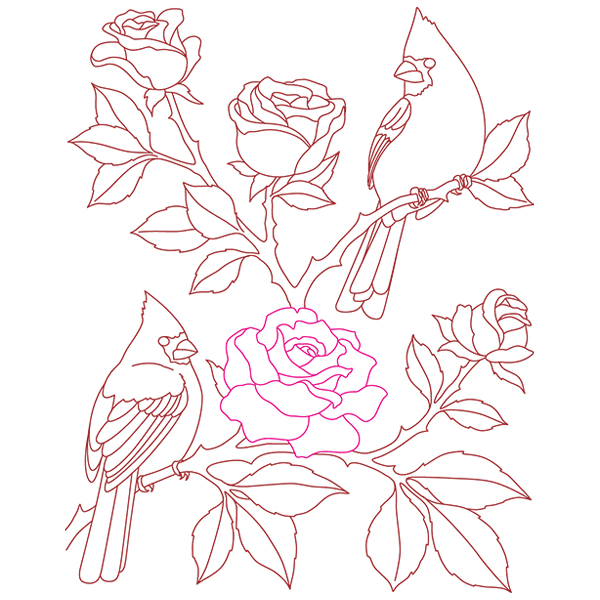 Rose and Cardinals [SVG, DXF]