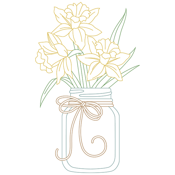 Blooming Daffodils in Mason Jar [SVG, DXF]