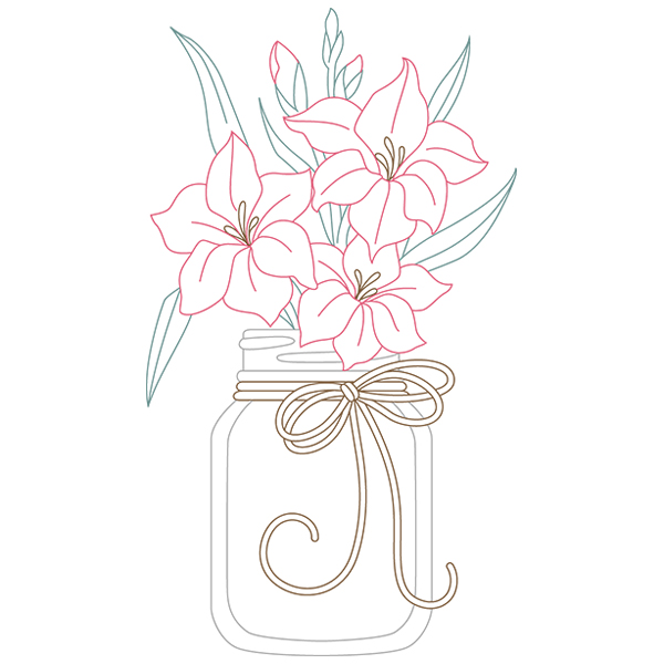 Blooming Gladiolus in Mason Jar [SVG, DXF]
