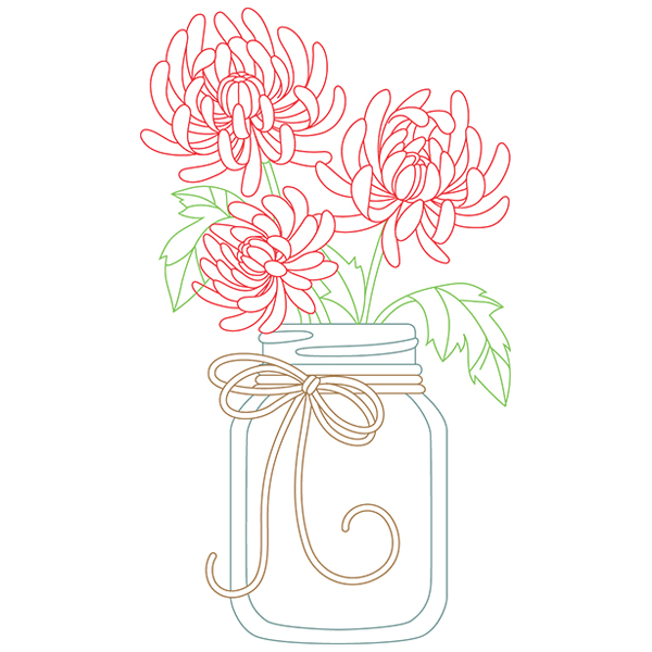 Blooming Chrysanthemums in Mason Jar [SVG, DXF]