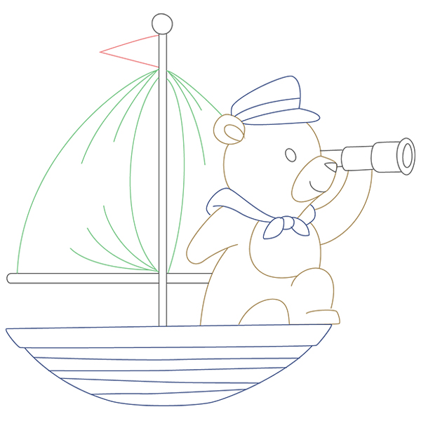 Traveling Teddy Bear - Sailboat [SVG, DXF]