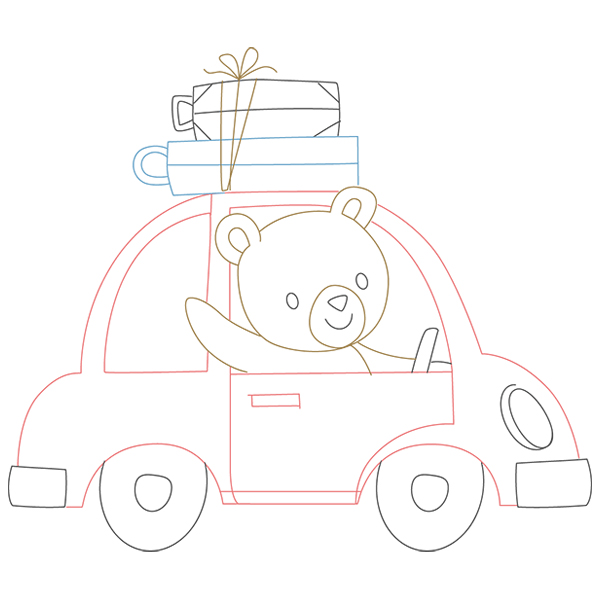 Traveling Teddy Bear - Car [SVG, DXF]