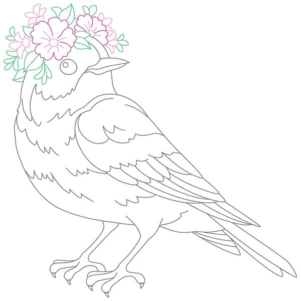 Bird with Floral Crown [SVG, DXF]