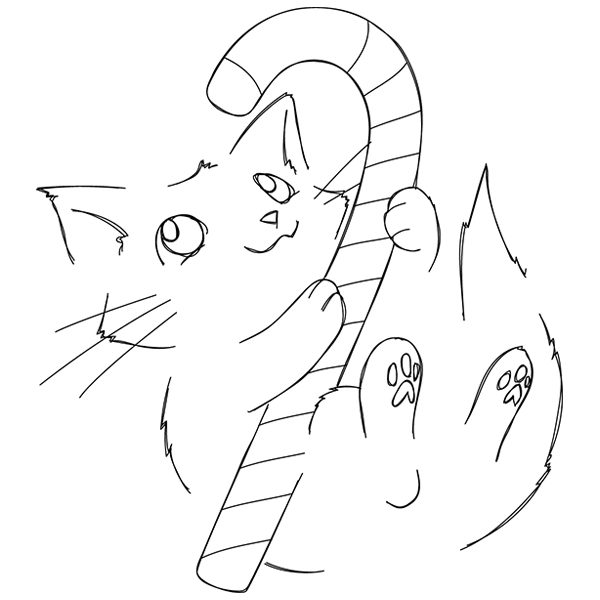 Meowy Christmas Cat with Candy Cane [SVG, DXF]