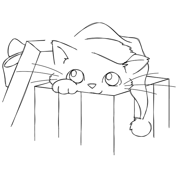 Meowy Christmas Cat with Gift Box [SVG, DXF]