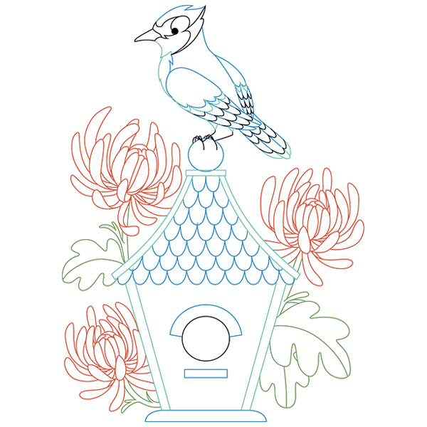 Bluejay and Chrysanthemums [SVG, DXF]