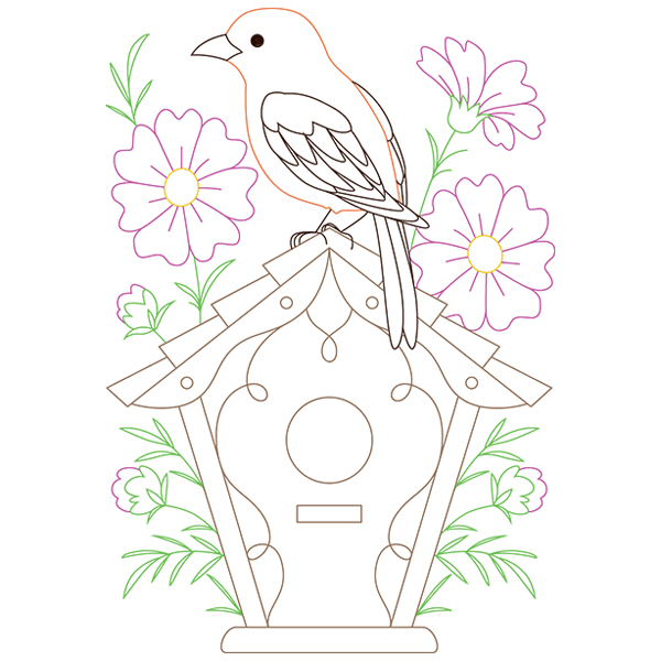 Scarlet Tanager and Cosmos [SVG, DXF]