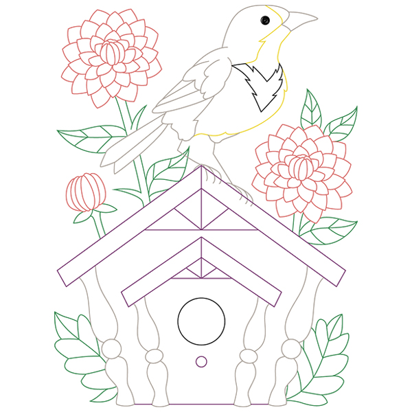 Meadowlark and Dahlias [SVG, DXF]