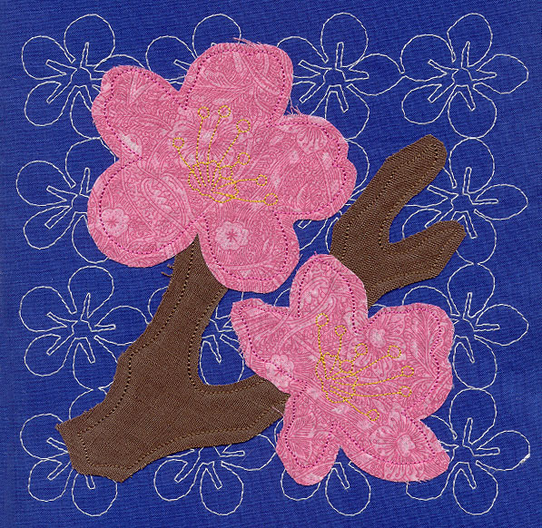 Cherry Blossom Sashiko Sq (Applique) (Single Run) Cherry Blossom Sashiko Sq (Applique) (Single Run)