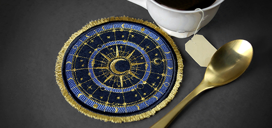 For the Cosmically  Inclined Celestial Mug Rug (In-the-Hoop)