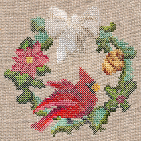 Red cardinal bird christmas shops wreath cross stitch kit Christmas story embroidery diy craft for adult Decorative pillowcase vintage pattern