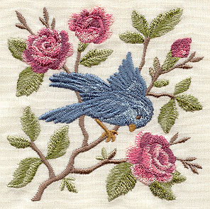 Bird in Blooming Branches Square