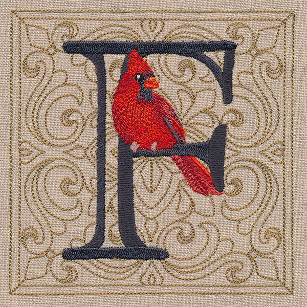 For the Love of Birds Square - Letter F and Male Cardinal